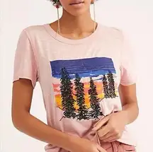 Free People  We The Free Embroidered Forest Sunset Scene Dusty Rose Pink XS