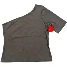 🆕 SPANX Plus Size 1X One Shoulder Ribbed Top Asymmetrical Shirt Olive Green NWT