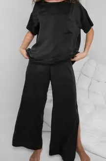 Lunya NWT Black Washable 100% Mulberry Silk Pant Set XL $288 Pajamas Loungewear