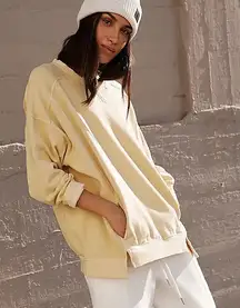 Free People MOVEMENT Intercept Tunic Oat Milk Beige  Oversized Sweatshirt Sz SP