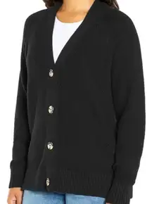 NWT Gap Womens 100% Cotton Tortoise Button Oversized Black Cardigan Size Large