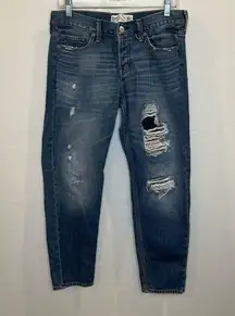 ABERCROMBIE AND FITCH BOYFRIEND STRAIGHT JEAN WITH DISTRESSING