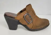 BOC Womens Shoes Size 8/39 Brown Leather Chunky Heels Slip-On Clogs‎