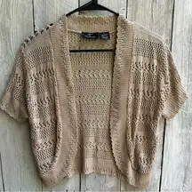 Women’s Lennie For Nina Leonard Open Front Tan Crochet Cardigan Size Large EUC