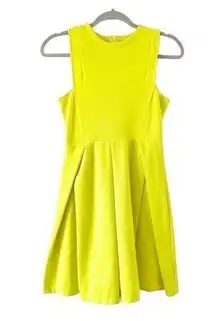 Ron David Dress Bright Neon Yellow Scuba Sleeveless Fit and Flare Size Small