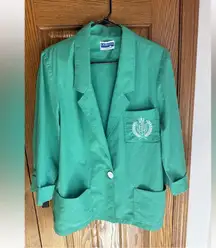 Vintage Cape Cod Sportswear Green Blazer Nautical Crest Shoulder Pads Size 14