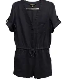 Lauren Ralph Lauren Navy 100% Linen Utility Romper Shorts Casual Jumpsuit Sz 4‎