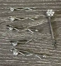 Vintage 90s Barette Hair Pins Set Silver Claire’s Rhinestones