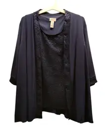 NWT Catherines Plus Size 34WP Navy Blue Sequin Lace Tank & Matching Cardigan Set