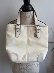 Vintage Coach Ivory Leather Satchel‎ wide strap Tan Interior