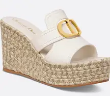 Christian Dior White CD Montaigne Wedge Slide Sandals
