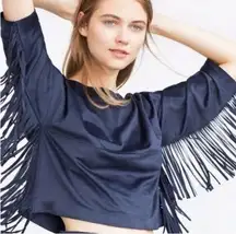 Zara | Navy Blue Suede Fringe Top Small