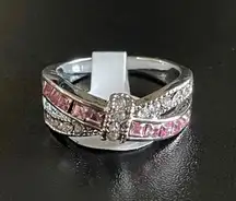 Pink And White Crystal Criss Cross X Ring