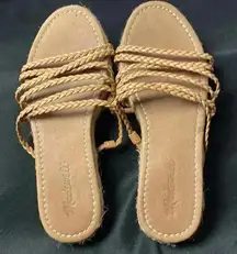 MADEWELL WOMENS SIZE 7.5(9.5”) SLIP ON SANDAL BRAIDED STRAP FLAT JUTE HEEL