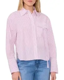 Parker The Vicki Long Sleeve Button Front Top in Pink/White Stripe size Large