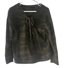 Sanctuary Women's Size Small Green Camo Lace‎ Up Sweater