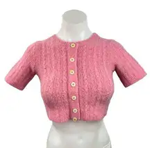 Tach Clothing Pink Cable Knit Soft Button Up Cardigan Sweater Crop Top Size XS