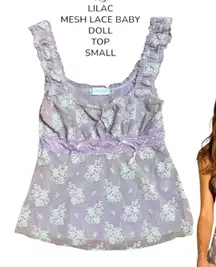 y2k vtg. Lilac‎ floral lace baby doll tank top blouse small.