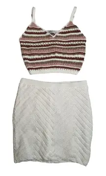 Hollister Y2K Crochet Striped Crop Top Tank and White Mini Skirt Set Boho Sz S