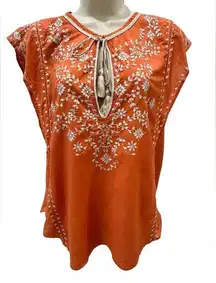 calypso st barth orange embroidered sequins short sleeve silk cotton blend