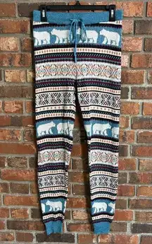 American Eagle womens cozy soft fair isle polar bear sweater joggers blue small