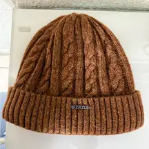Prana Brown Cable Knit Beanie unisex one size
