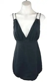 Abercrombie & Fitch Black Linen Dual Strap Plunging V Romper Shorts Size XS