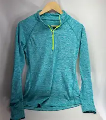 Tangerine Activewear Teal Heather Pullover 1/4 Zip Long Sleeve Thumbhole Shirt M