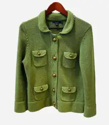 Vintage 90s Boden Wool Green Cardigan Blazer Jacket Sweater M 10 Brass Buttons