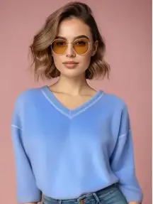 NY & CO Women's Blue V-Neck Pullover Sweater Size Large Long Sleeve‎