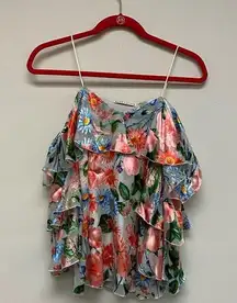 Alice + Olivia Marylee Silk-Blend Ruffled Floral Blouse size XS