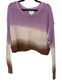 Aerie Offline Ombré Open Knit Crop Sweater Size MEDIUM Purple Pink/Cream Brown‎