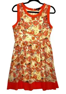 Women's C Luce Sheath Dress Floral‎ Red Orange Lined Baby Shower Wedding Large