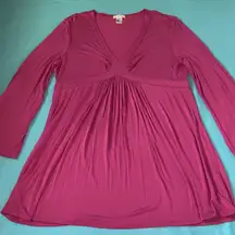 K JORDAN baby doll style tunic wide long sleeve pullover fuchsia pink size XL