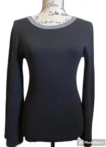 🌞Olivia Warren Black with White Striped Bell Sleeve Tie Back Sweater #Bl