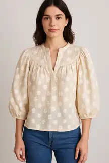 Anthropologie Corey Lynn Carter Cream Embroidered Floral Blouse Size Small