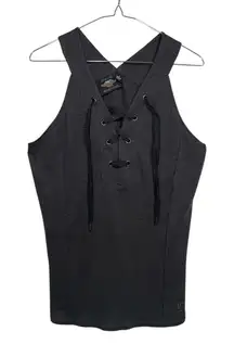 Harley-Davidson Women's XL Laced-Up Sleeveless Tank Top Black