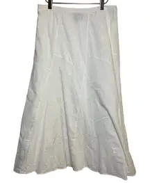 Embroidered Maxi Skirt White Size 8 Cotton Floral Boho Cottage Fairy Peasant‎