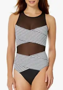 Anne Cole Women's Mesh'n Possible Mesh Cut-Out High-Neck One-Piece Swimsuit 10