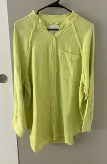 Aerie Green Linen Oversized Button-Up Cardigan Top