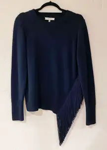 Milly Wool Fringe Sweater in Navy Blue Medium
