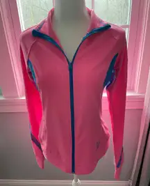 pink and blue zip up workout jacket