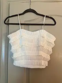 DO+BE White Ruffle Crop Tank Top