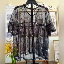 Festival Black Sheer Embroidered Rose Mesh 
Romantic Floral Overlay Party Top