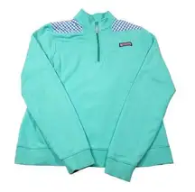 READ Vineyard Vines Gingham Shep Shirt 1/4 Zip Green Blue Women's Size Medium