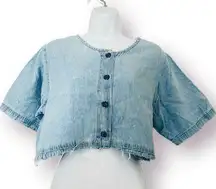 Mainstreet Blues Vintage Denim Button Crop Top Short Sleeve Distressed 14W