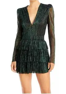 Sabina Musayev Carry Pleated Mini Dress in Emerald Green