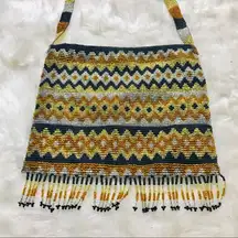 Handmade Boho Beaded Crossbody Bag Purse Gold, Black & Silver