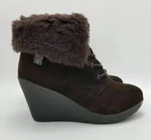 BEARPAW Flatiron Sheepskin Leather Suede Wedge Boots Brown Size 7