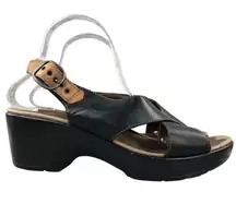 Dansko Jacinda Black Brown Leather Cross Strap Comfort Sandal Clog Shoes 38